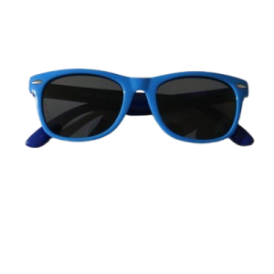 Baby wearing Premium Ultraflex Sunnies – Blue & Navy, flexible baby sunglasses with UV protection