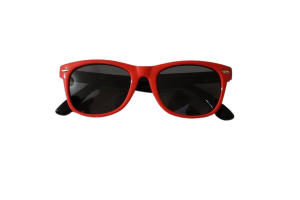 Baby wearing Premium Ultraflex Sunnies – Red & Black, flexible baby sunglasses with UV protection