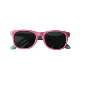 Baby wearing Premium Ultraflex Sunnies – Pink & Teal, flexible baby sunglasses with UV protection