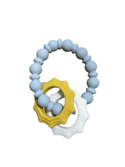 Plush Bubs Blue and Mustard Silicone Ring Teether