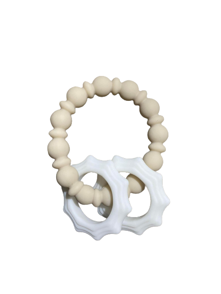 Plush Bubs Oatmeal and White Silicone Ring Teether